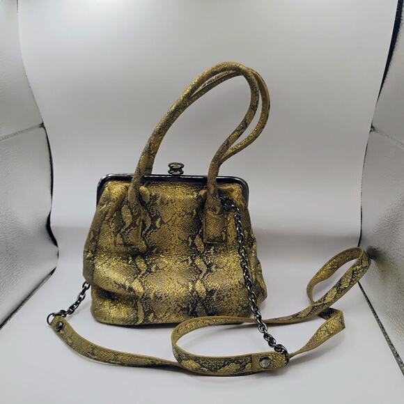 HOBO Glam Snake Leather Brown GINGER Satchel Crossbody Frame Convertible Bag - Picture 3 of 9